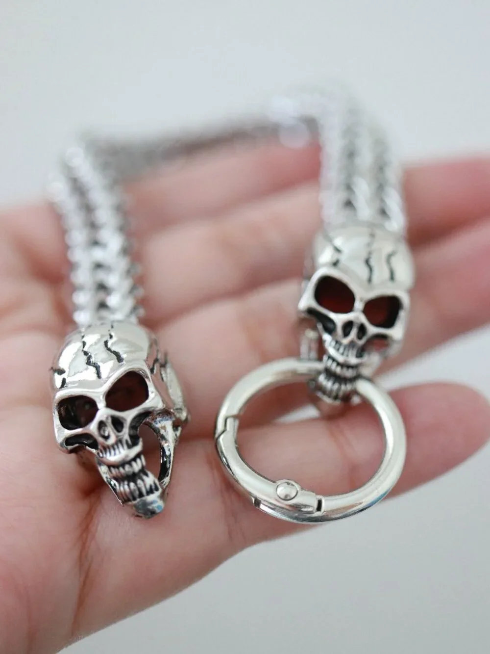 Skull Double Head Viking Style Chain Bracelet Silver Stainless Steel